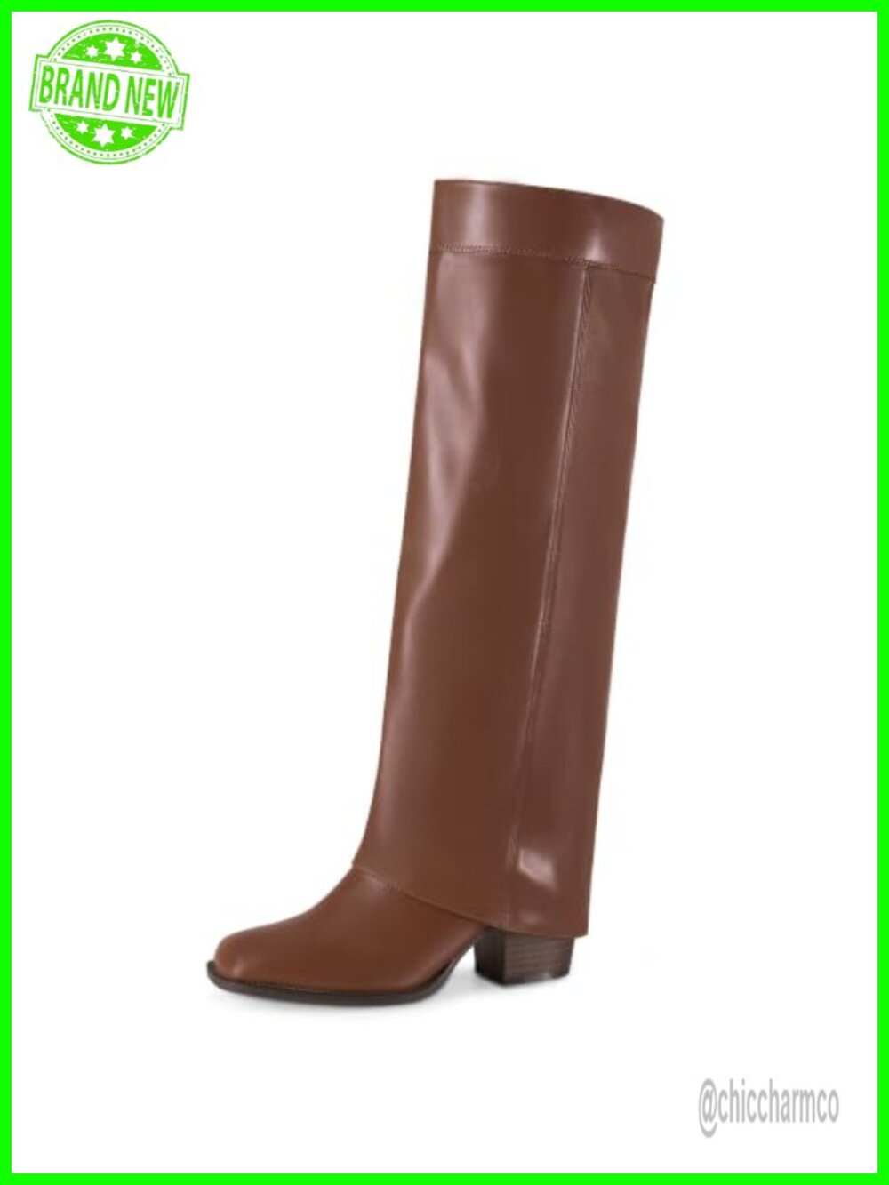 Women's Knee High Fold Over Boots Faux Leather Block Heel Zip Tall Boots